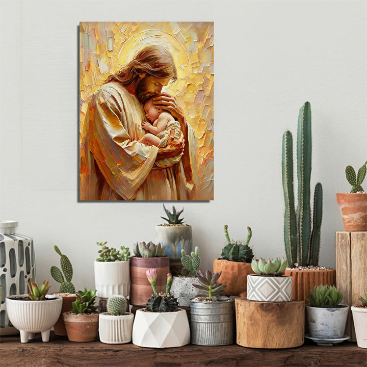 Christianartworkshop Embracing Jesus Wall Art Print: Tender Companion for Home Spaces - 13.77"*19.58"*0.7"/35*50*1.8cm - Framed Canvas Painting - image 0