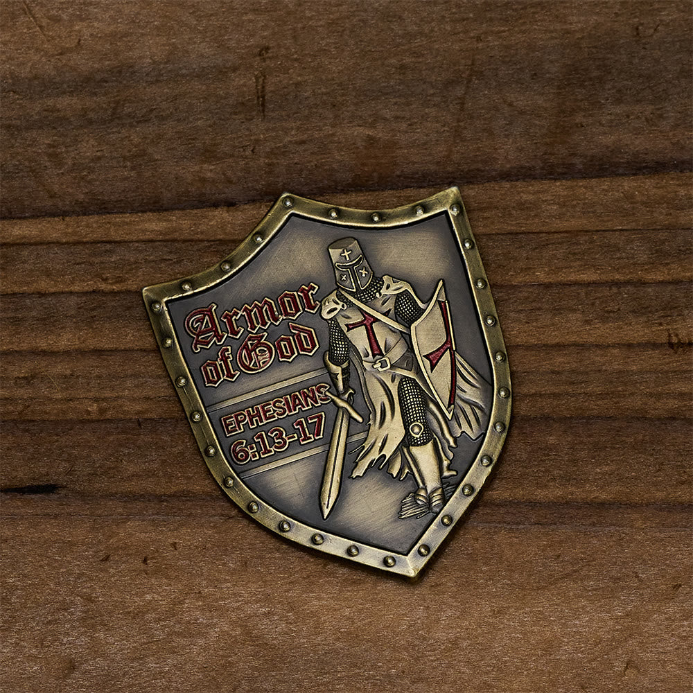 Christianartworkshop Classic Style Armor of God Shield Challenge Coin with Ephesians 6:13–17 - image 2