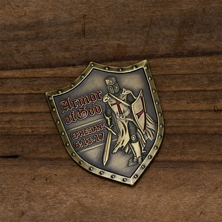Christianartworkshop Classic Style Armor of God Shield Challenge Coin with Ephesians 6:13–17 - image 2