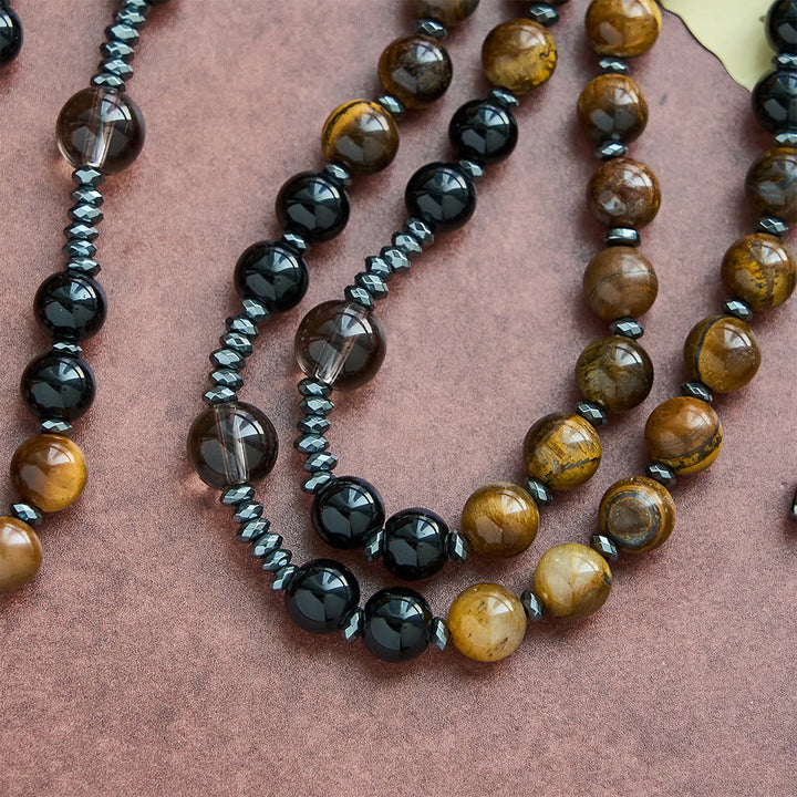 FREE Today: Natural Obsidian Tiger's Eye Rosary Necklace - Hematite Stone Cross Protection Rosary - image 4