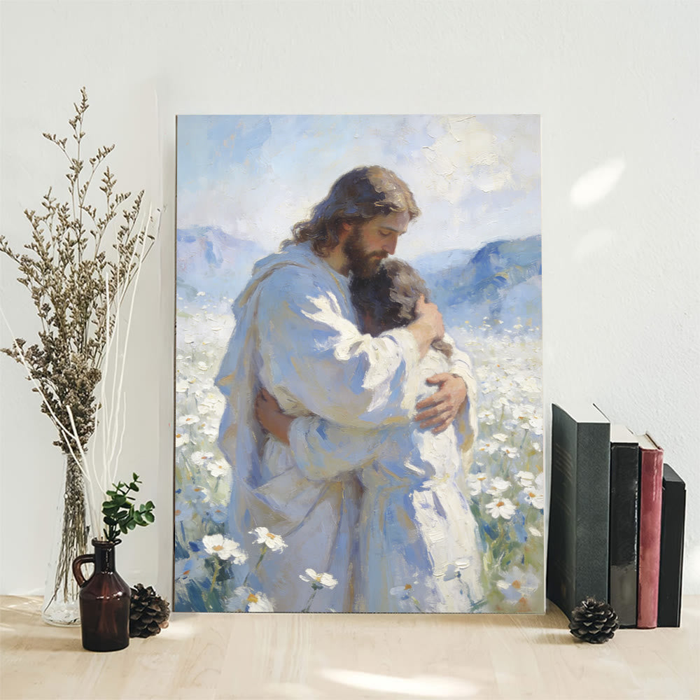 Christianartworkshop Jesus’ Tender Embrace in Flower Field Wall Art Print: Visual Reminder of His Unconditional Love - image 7