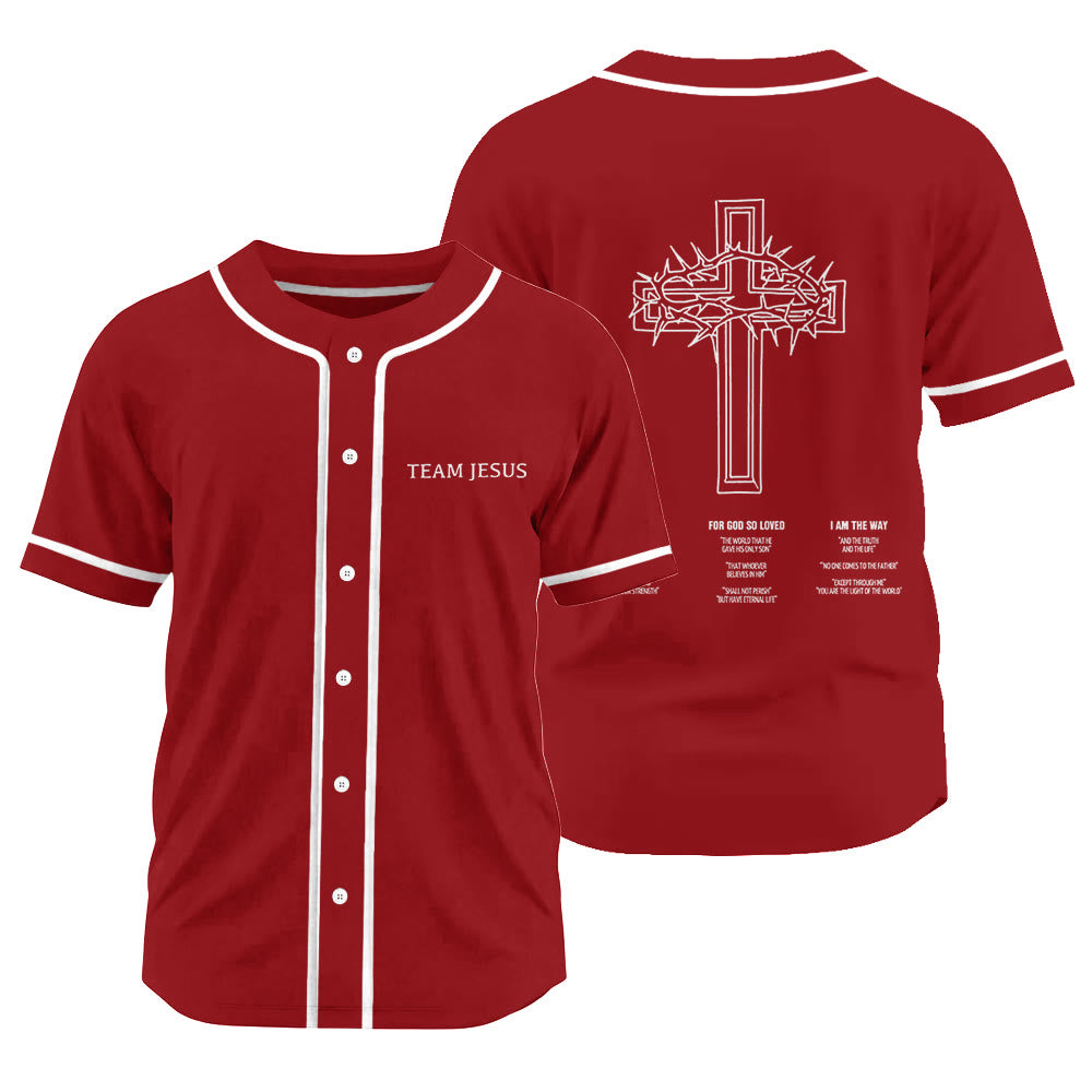Christianartworkshop Inspirational Team Jesus & Crown of Thorns Unisex Baseball Jersey - Red - 3XL - image 0