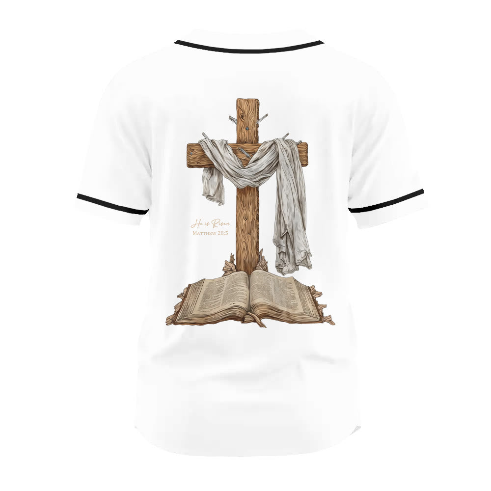 Christianartworkshop He Is Risen Resurrection Cross Baseball Jersey - image 12