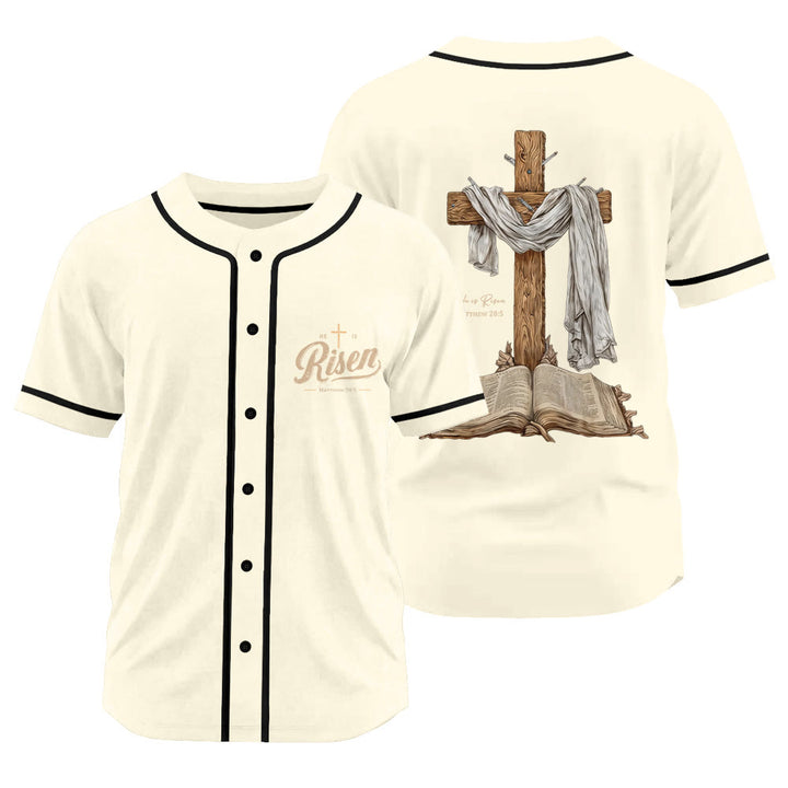 Christianartworkshop He Is Risen Resurrection Cross Baseball Jersey - Apricot - 3XL - image 0