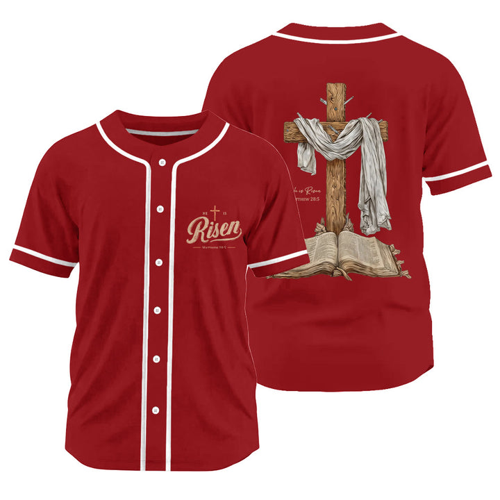 Christianartworkshop He Is Risen Resurrection Cross Baseball Jersey - Red - 3XL - image 20