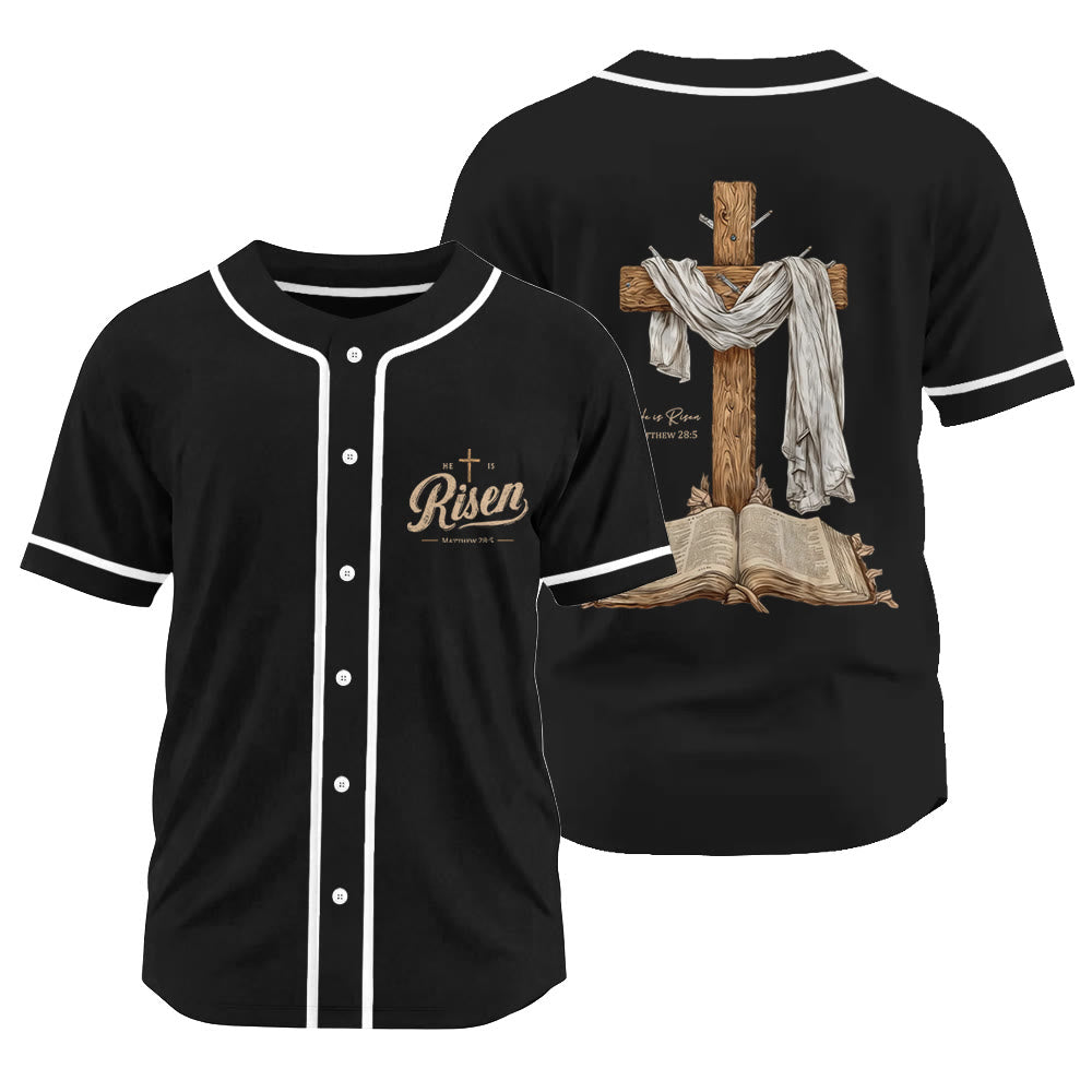 Christianartworkshop He Is Risen Resurrection Cross Baseball Jersey - Black - 3XL - image 8