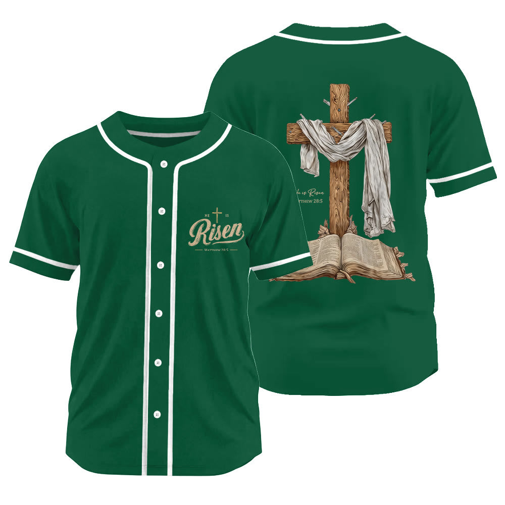 Christianartworkshop He Is Risen Resurrection Cross Baseball Jersey - Green - 3XL - image 17