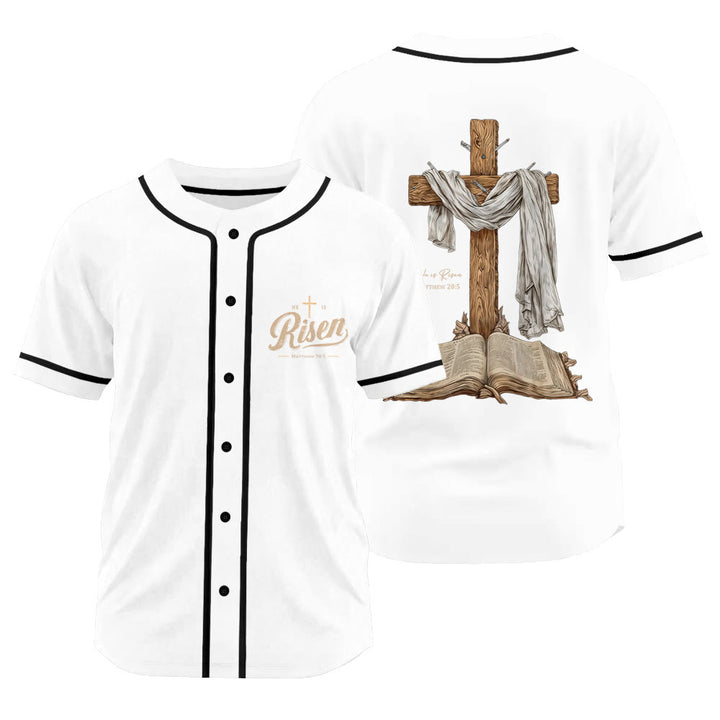 Christianartworkshop He Is Risen Resurrection Cross Baseball Jersey - White - 3XL - image 11