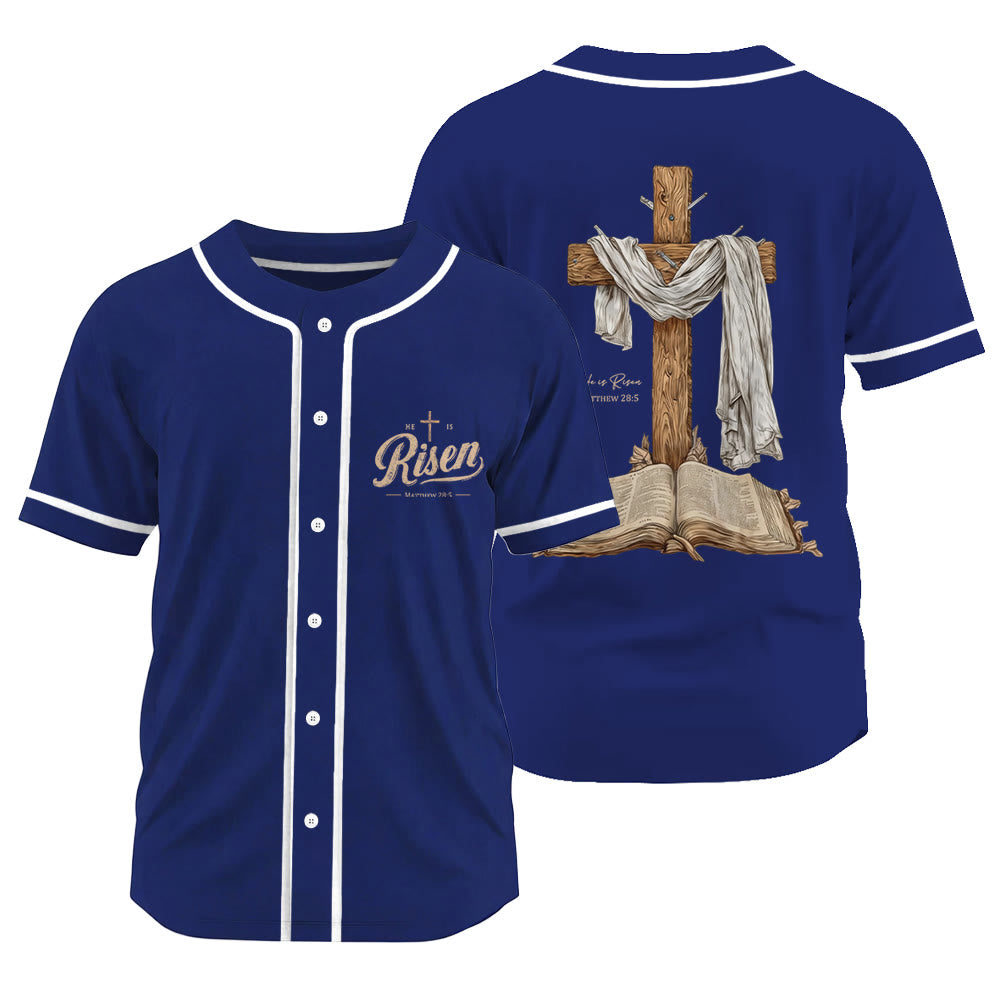 Christianartworkshop He Is Risen Resurrection Cross Baseball Jersey - Navy Blue - 3XL - image 14