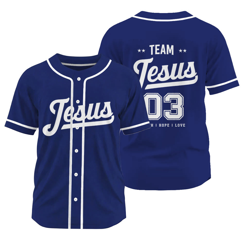 Christianartworkshop Retro Athletic Team Jesus Faith Hope Love Unisex Baseball Jersey - Navy Blue - 3XL - image 0