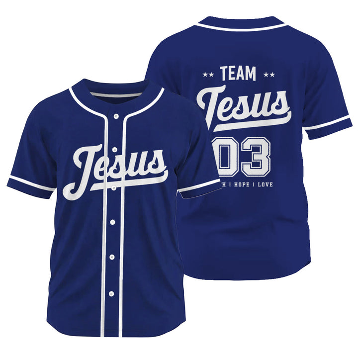 Christianartworkshop Retro Athletic Team Jesus Faith Hope Love Unisex Baseball Jersey - Navy Blue - 3XL - image 0