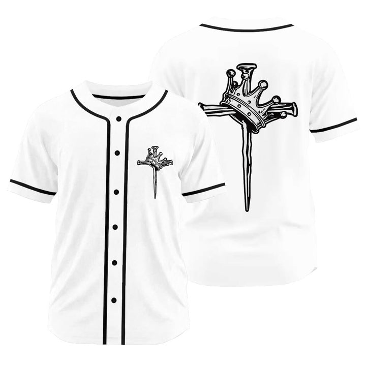 Christianartworkshop Jesus King of Kings Crown and Cross Unisex Baseball Jersey - White - 3XL - image 8