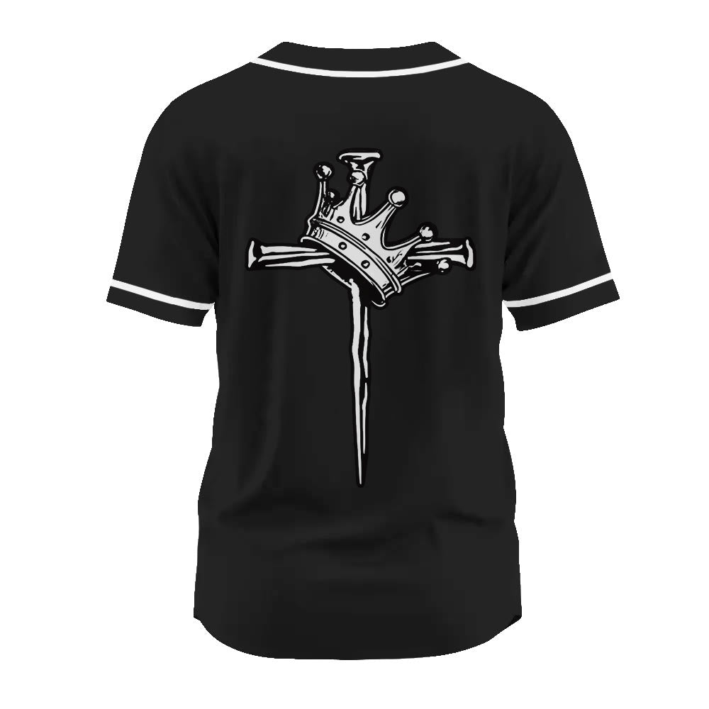 Christianartworkshop Jesus King of Kings Crown and Cross Unisex Baseball Jersey - image 5