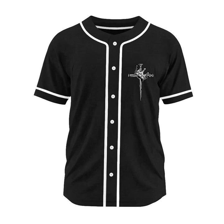 Christianartworkshop Jesus King of Kings Crown and Cross Unisex Baseball Jersey - image 6