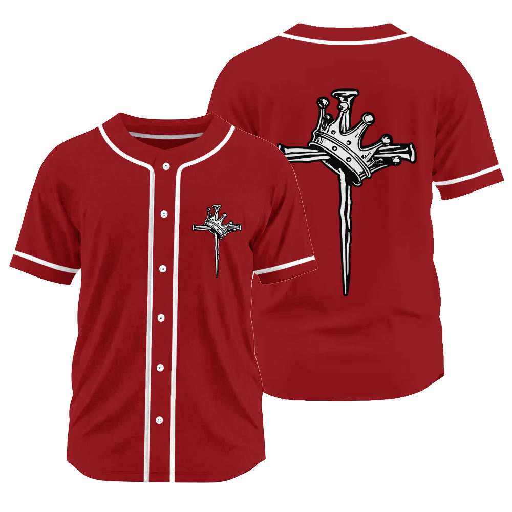 Christianartworkshop Jesus King of Kings Crown and Cross Unisex Baseball Jersey - Red - 3XL - image 20