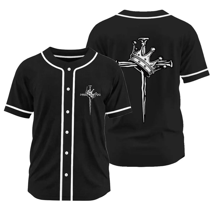 Christianartworkshop Jesus King of Kings Crown and Cross Unisex Baseball Jersey - Black - 3XL - image 0