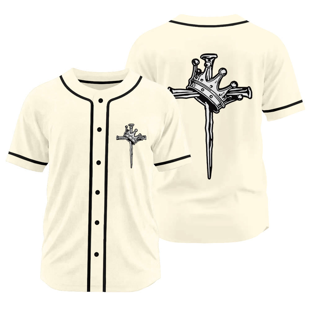 Christianartworkshop Jesus King of Kings Crown and Cross Unisex Baseball Jersey - Apricot - 3XL - image 11