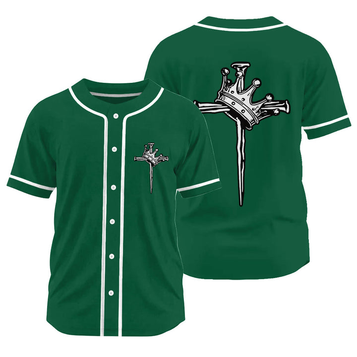 Christianartworkshop Jesus King of Kings Crown and Cross Unisex Baseball Jersey - Green - 3XL - image 17