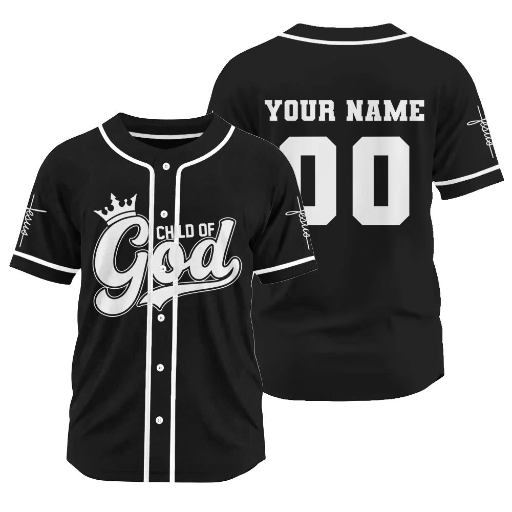 Christianartworkshop Retro Script Child of God Crown Custom Baseball Jersey - Black - 3XL - Name & Number Customized - image 0
