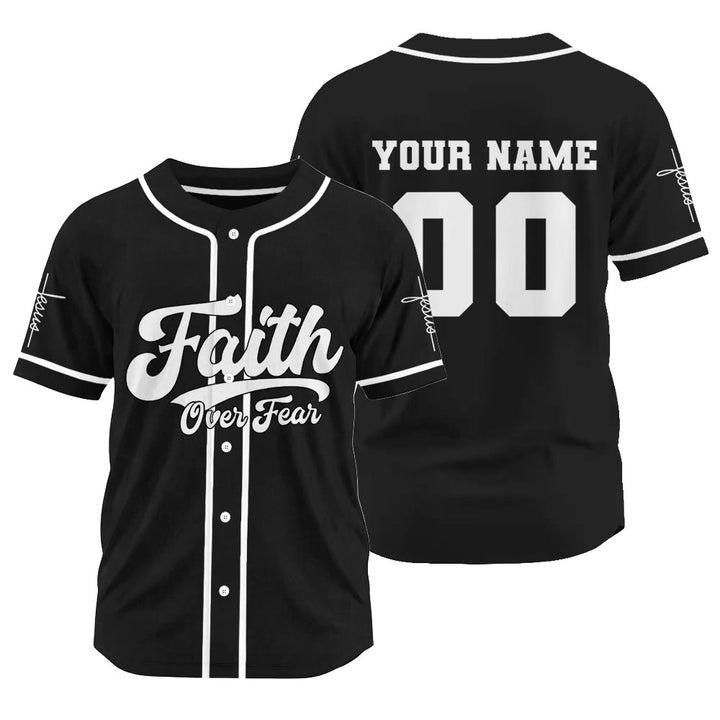 Christianartworkshop Inspirational Faith Over Fear Identity Proclamation Custom Baseball Jersey - Black - 3XL - Name & Number Customized - image 11