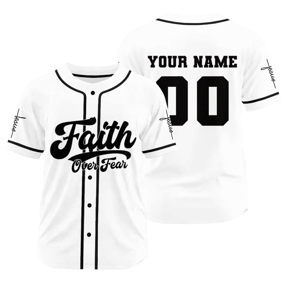 Christianartworkshop Inspirational Faith Over Fear Identity Proclamation Custom Baseball Jersey - White - 3XL - Name & Number Customized - image 0