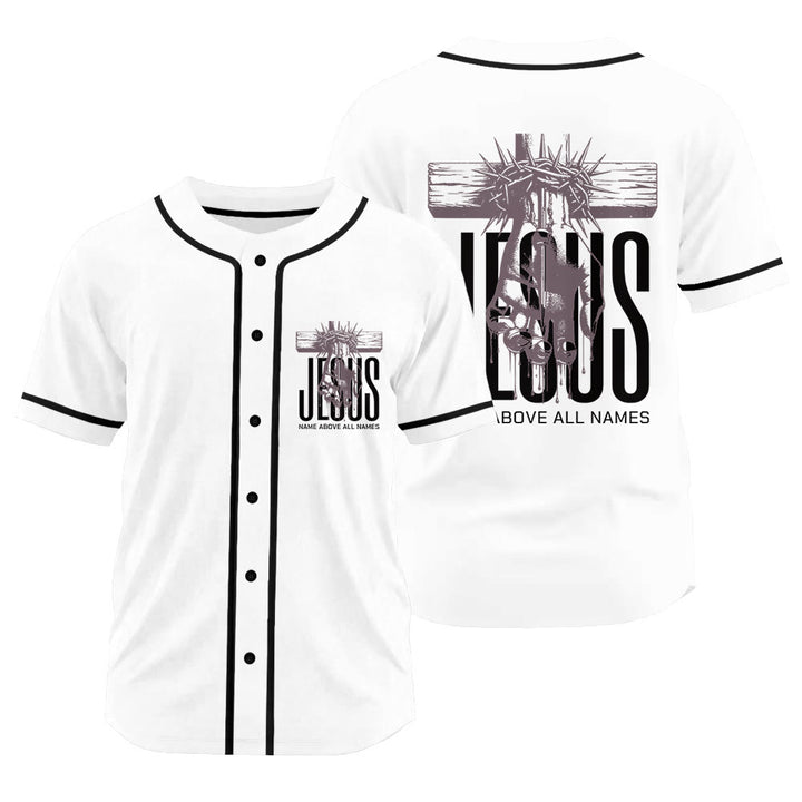 Christianartworkshop Jesus Name Above All Names Faith Statement Unisex Baseball Jersey - White - 3XL - image 0