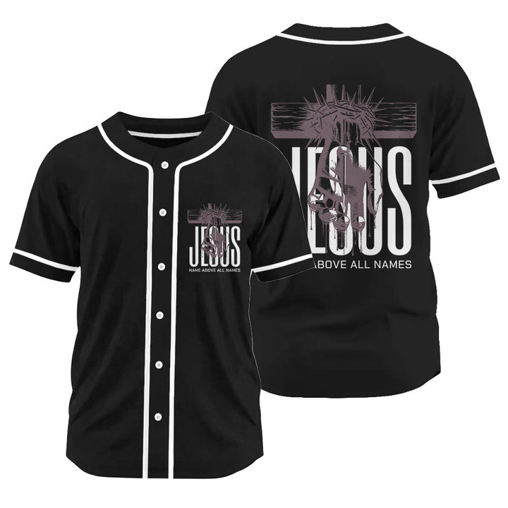 Christianartworkshop Jesus Name Above All Names Faith Statement Unisex Baseball Jersey - Black - 3XL - image 11