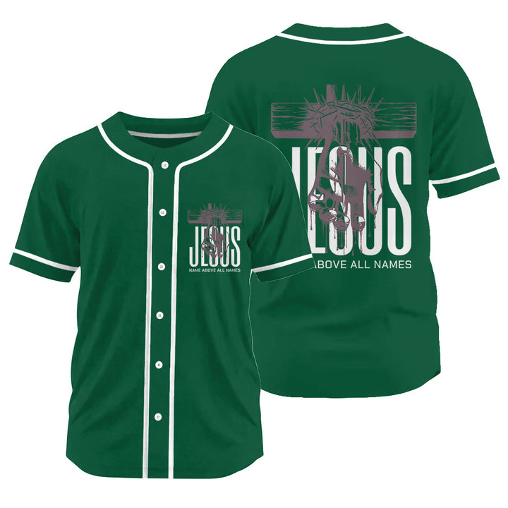 Christianartworkshop Jesus Name Above All Names Faith Statement Unisex Baseball Jersey - Green - 3XL - image 20