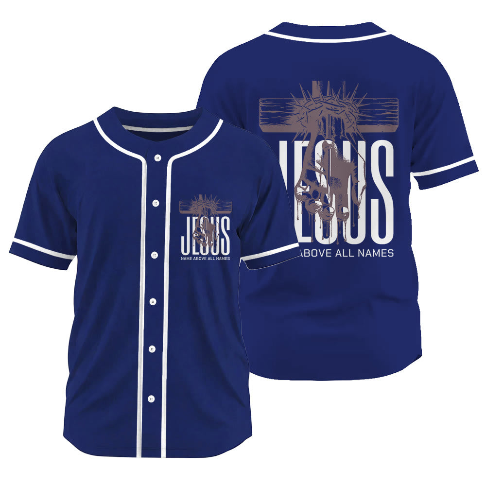 Christianartworkshop Jesus Name Above All Names Faith Statement Unisex Baseball Jersey - Navy Blue - 3XL - image 14