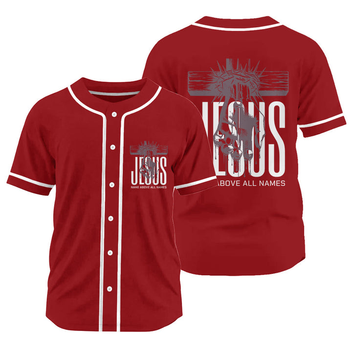 Christianartworkshop Jesus Name Above All Names Faith Statement Unisex Baseball Jersey - Red - 3XL - image 17