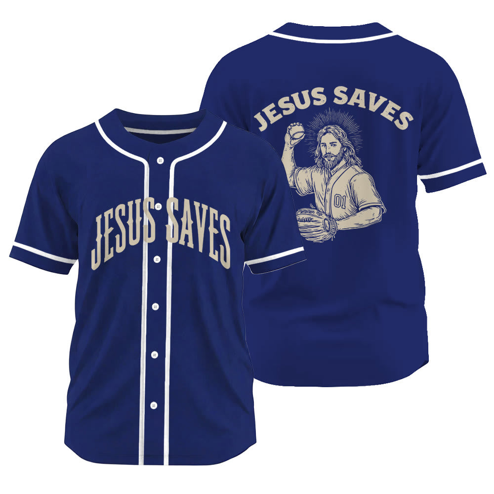 Christianartworkshop Baseball Faith Jesus Saves Unisex Baseball Jersey - Navy Blue - 3XL - image 8