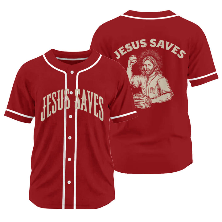 Christianartworkshop Baseball Faith Jesus Saves Unisex Baseball Jersey - Red - 3XL - image 14