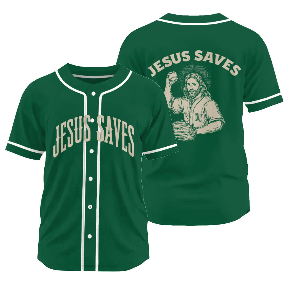 Christianartworkshop Baseball Faith Jesus Saves Unisex Baseball Jersey - Green - 3XL - image 0