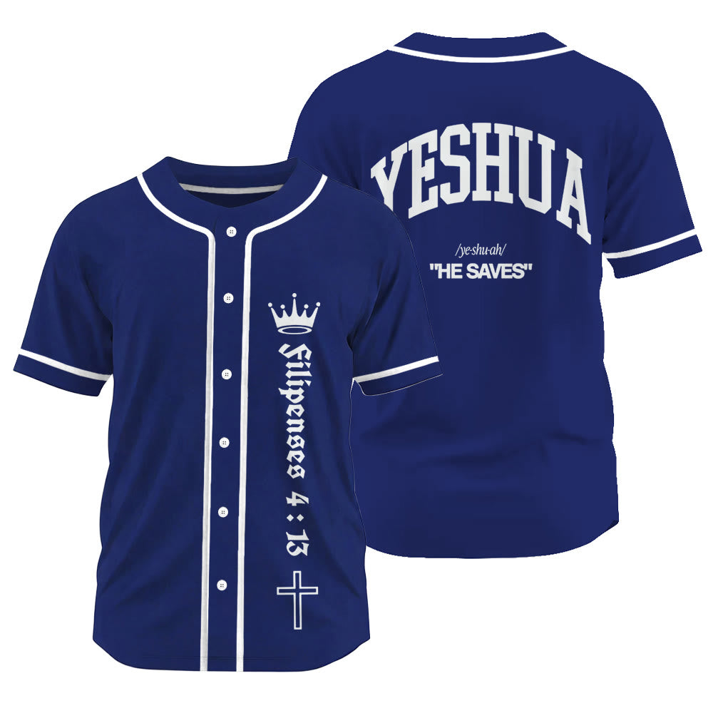 Christianartworkshop Philippians 4:13 Yeshua Identity Proclamation Unisex Baseball Jersey - Navy Blue - 3XL - image 0