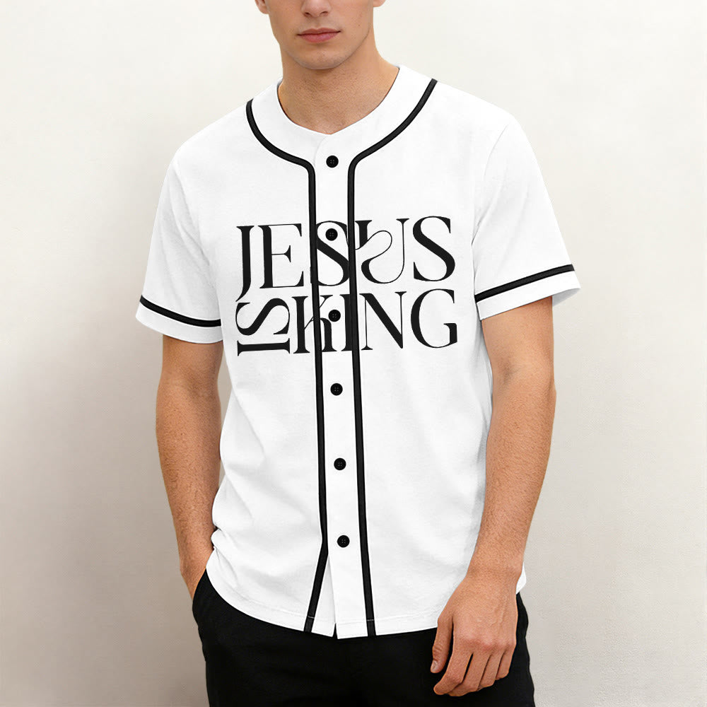 Christianartworkshop Sketch-Style Graphic Jesus Is King Statement Unisex Baseball Jersey - image 2
