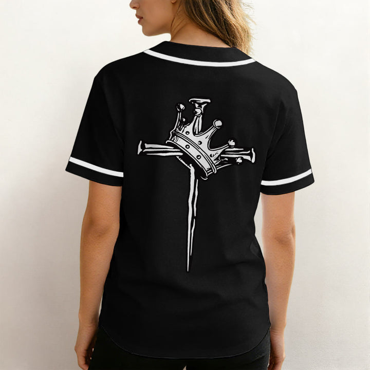 Christianartworkshop Jesus King of Kings Crown and Cross Unisex Baseball Jersey - image 4