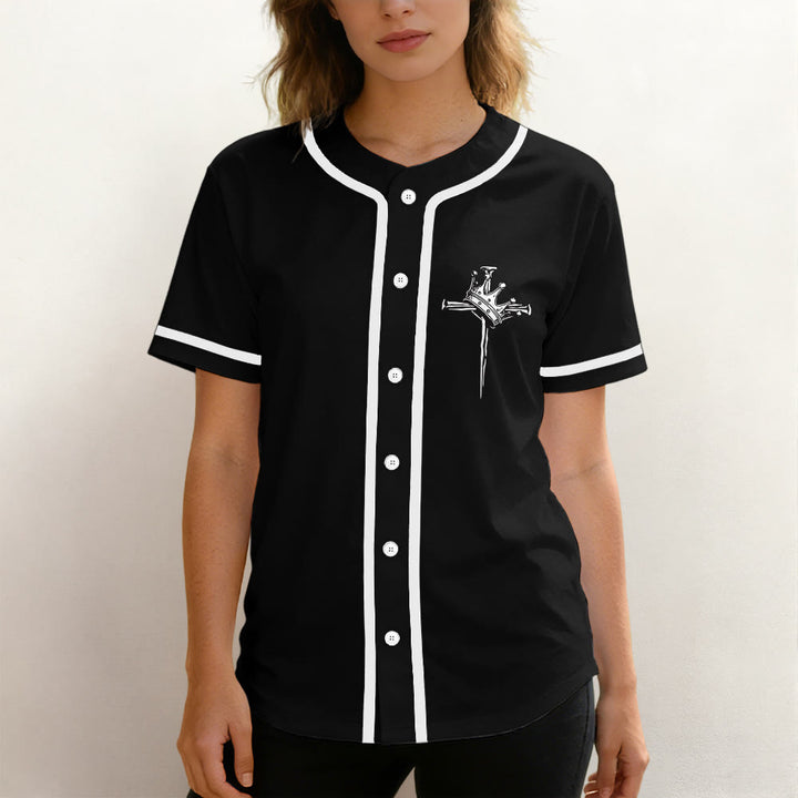 Christianartworkshop Jesus King of Kings Crown and Cross Unisex Baseball Jersey - image 3