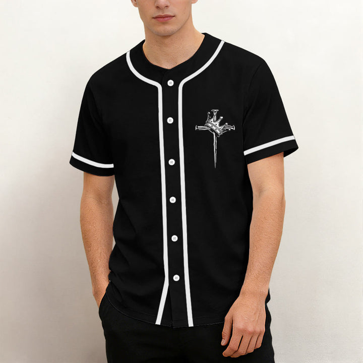 Christianartworkshop Jesus King of Kings Crown and Cross Unisex Baseball Jersey - image 1