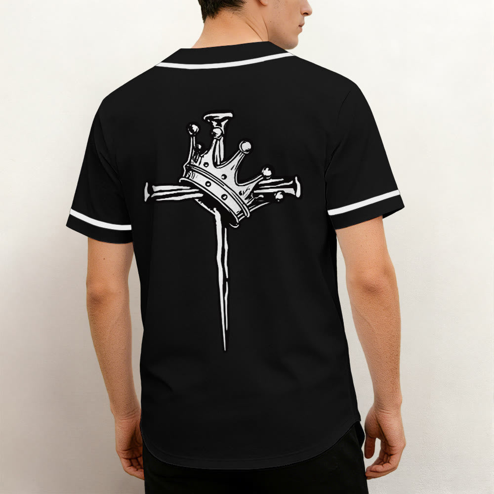 Christianartworkshop Jesus King of Kings Crown and Cross Unisex Baseball Jersey - image 2