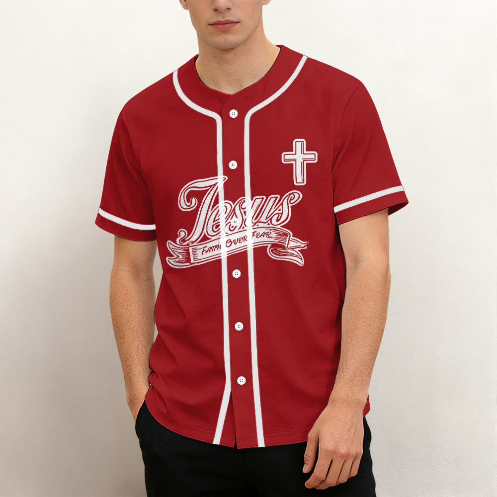 Christianartworkshop Inspirational Jesus Faith Over Fear Unisex Baseball Jersey with Praying Hands  - image 1