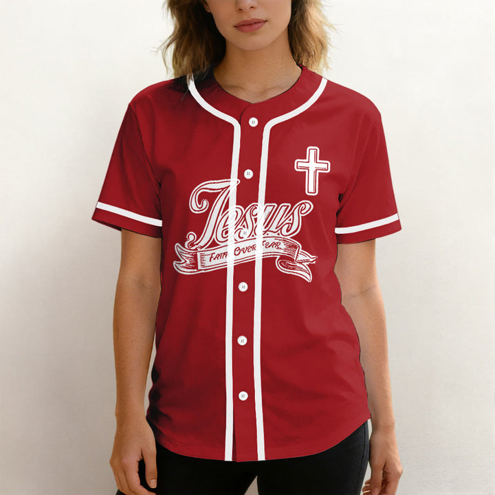 Christianartworkshop Inspirational Jesus Faith Over Fear Unisex Baseball Jersey with Praying Hands  - image 3