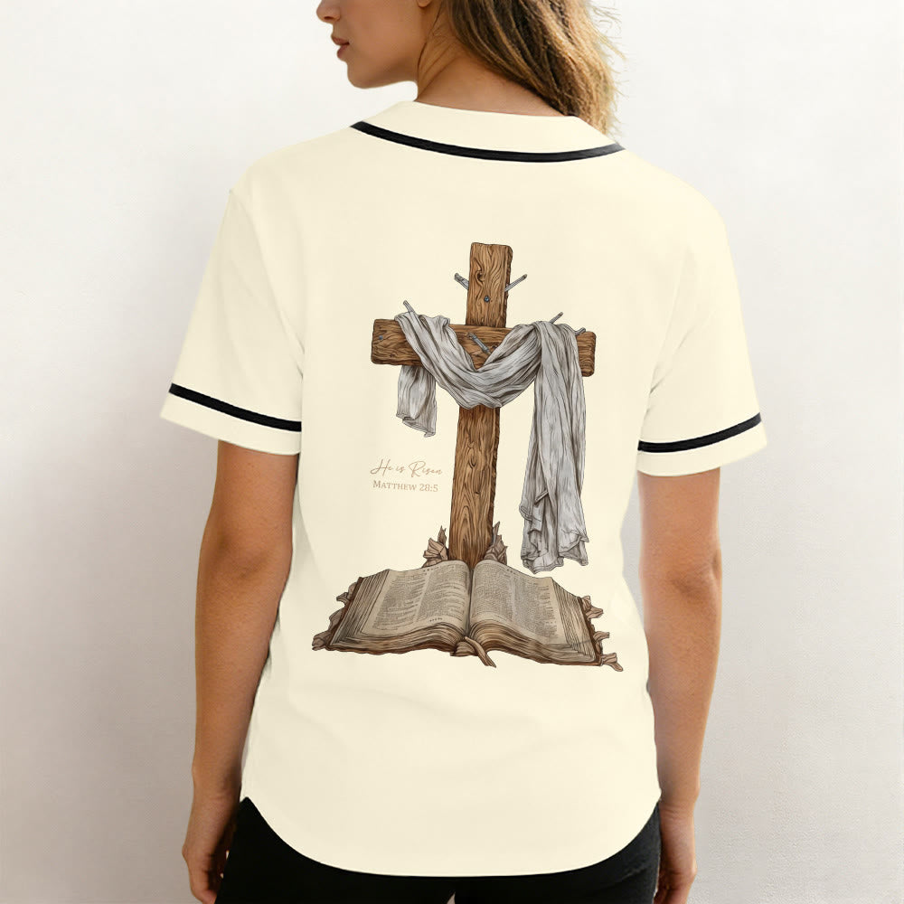 Christianartworkshop He Is Risen Resurrection Cross Baseball Jersey - image 3