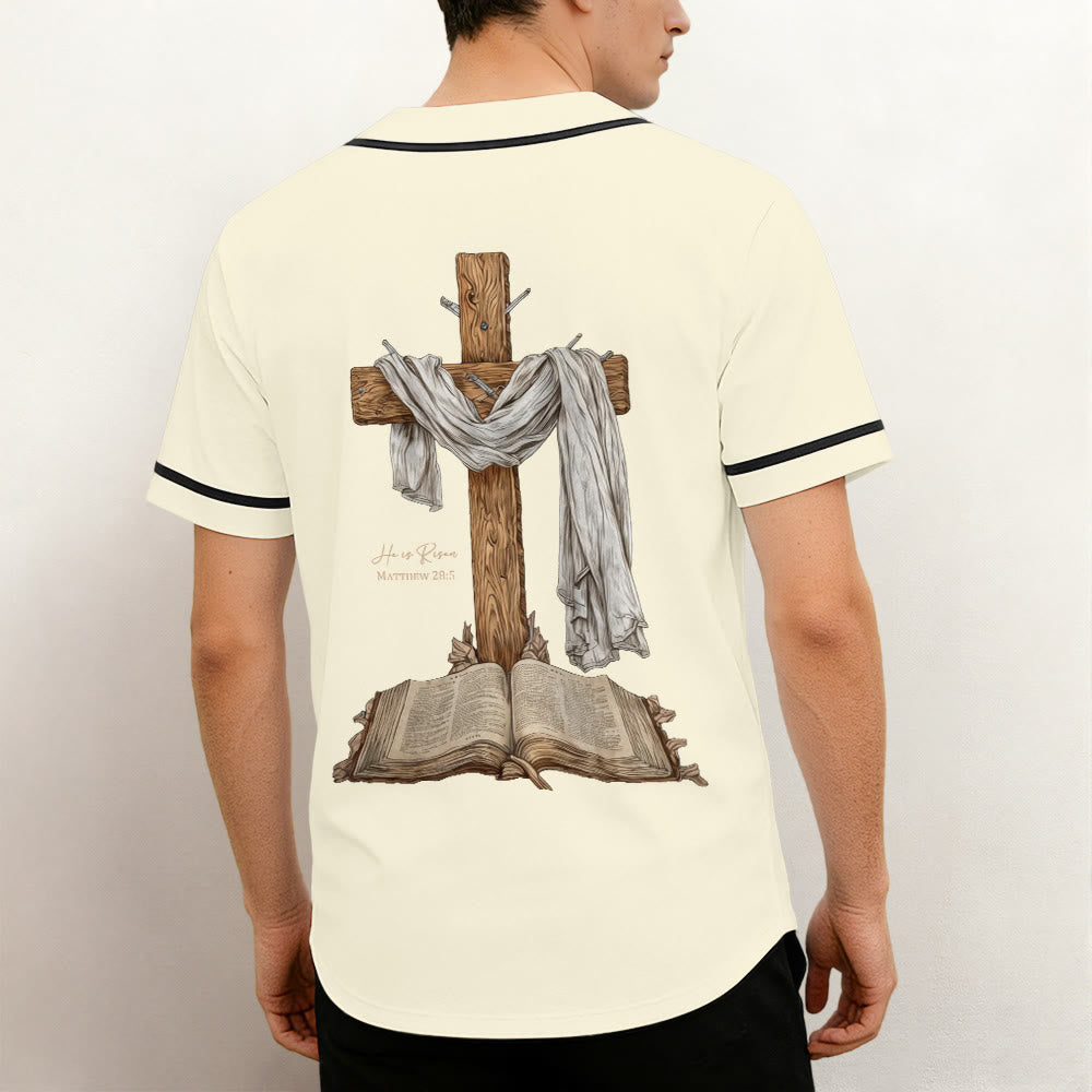Christianartworkshop He Is Risen Resurrection Cross Baseball Jersey - image 1