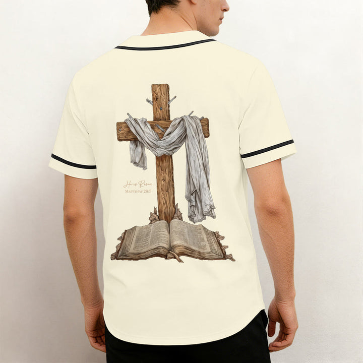 Christianartworkshop He Is Risen Resurrection Cross Baseball Jersey - image 1