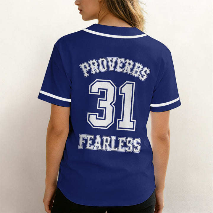 Christianartworkshop Retro Athletic Proverbs 31 Fearless Graphic Unisex Baseball Jersey - image 4