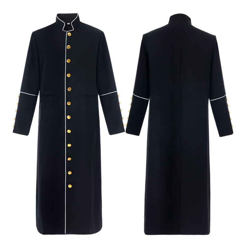 Christianartworkshop Classic Multicolor Clergy Robe Cassock with Contrast Trim & Medieval Elegance - Black with Gold Trim - 3XL - image 1