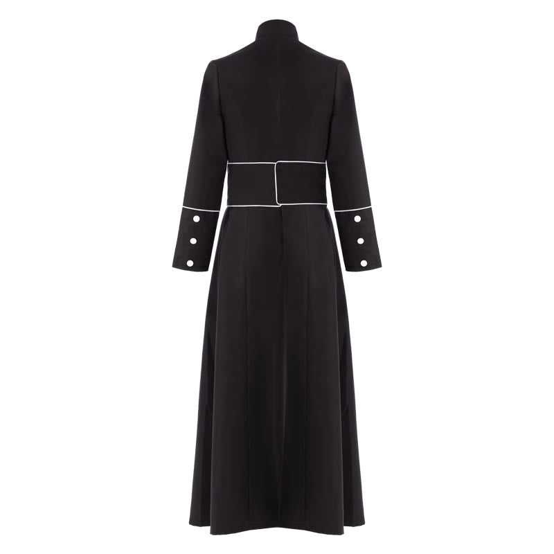 Christianartworkshop Ceremonial Black and White Stand Collar Clergy Robe with Belt & Cross Motifs - image 7