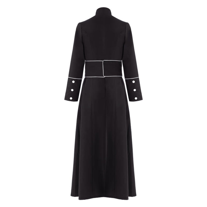 Christianartworkshop Ceremonial Black and White Stand Collar Clergy Robe Cassock with Belt & Cross Motifs - image 6