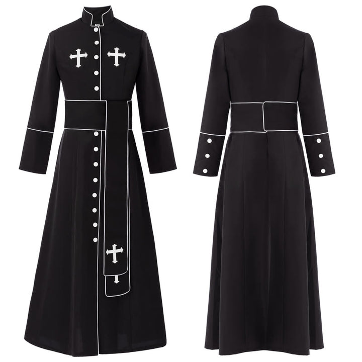 Christianartworkshop Ceremonial Black and White Stand Collar Cassock with Belt & Cross Motifs - Black - 2XL - image 4