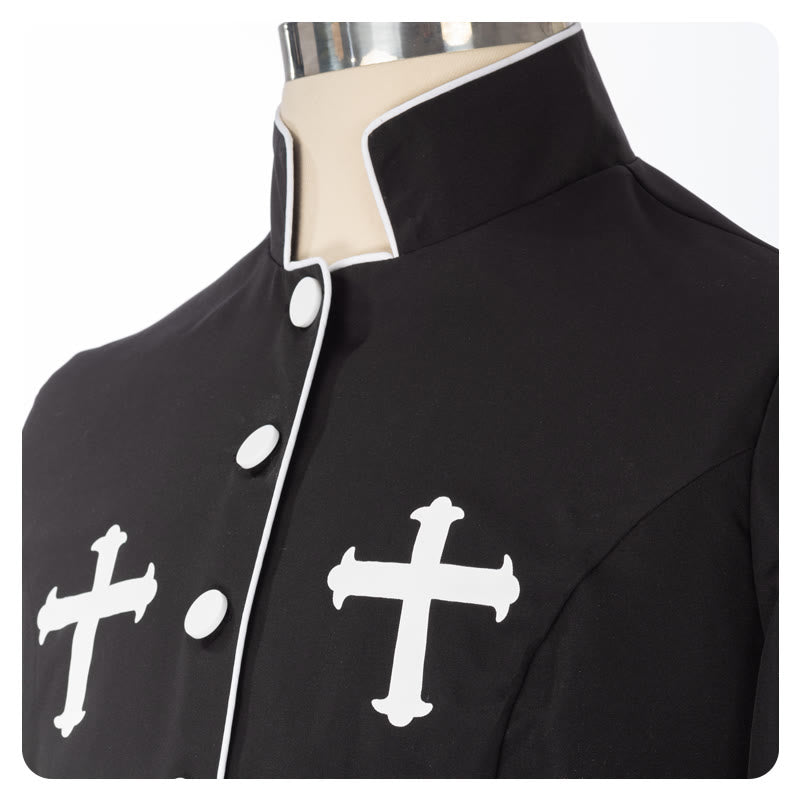 Christianartworkshop Ceremonial Black and White Stand Collar Cassock with Belt & Cross Motifs - image 8